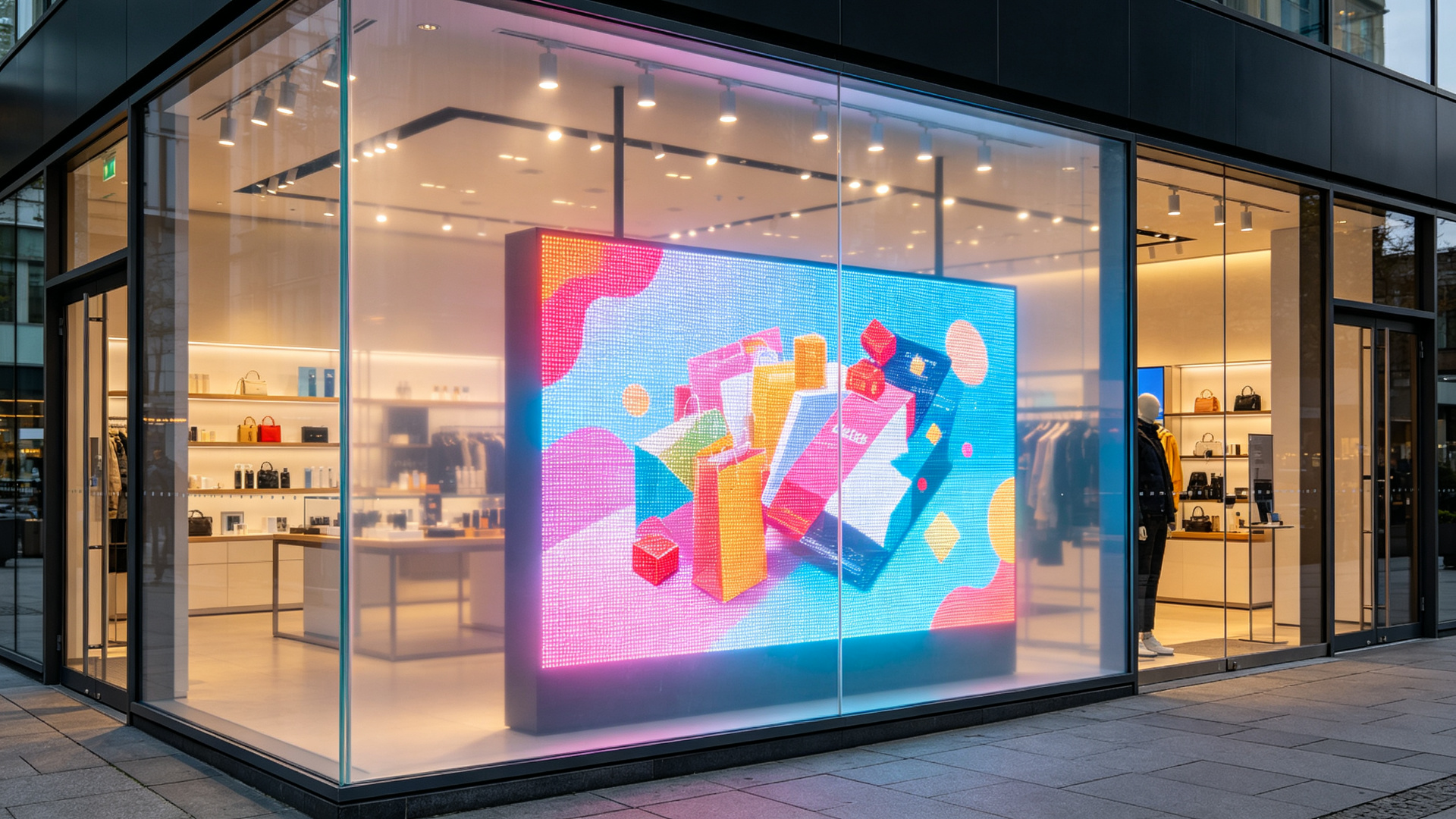 Retail store window with transparent LED film display