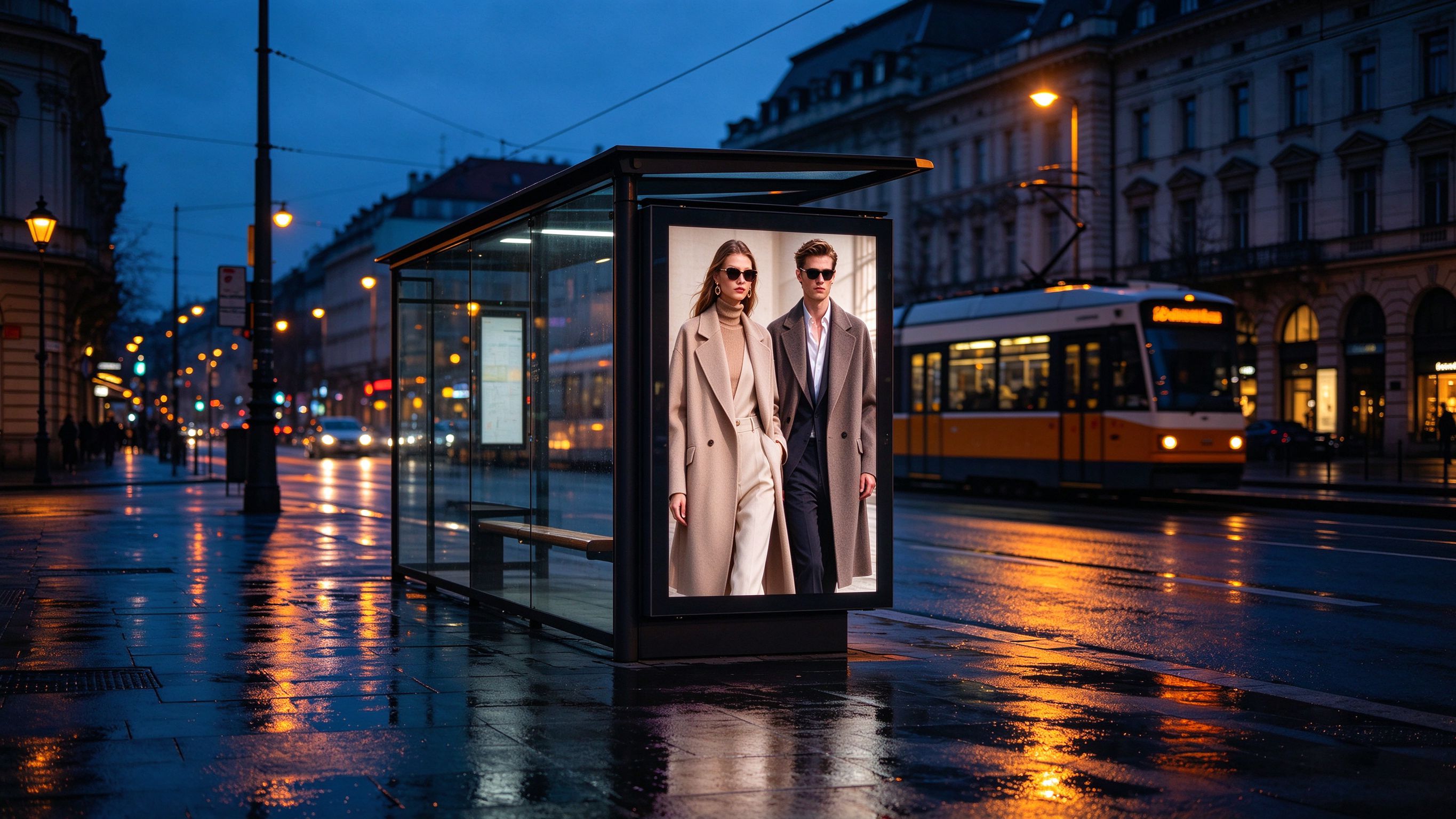 Roadside D6 LED display in a UK bus shelter